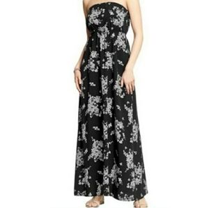 Bloussant Waist Floral Print Strapless Maxi Dress